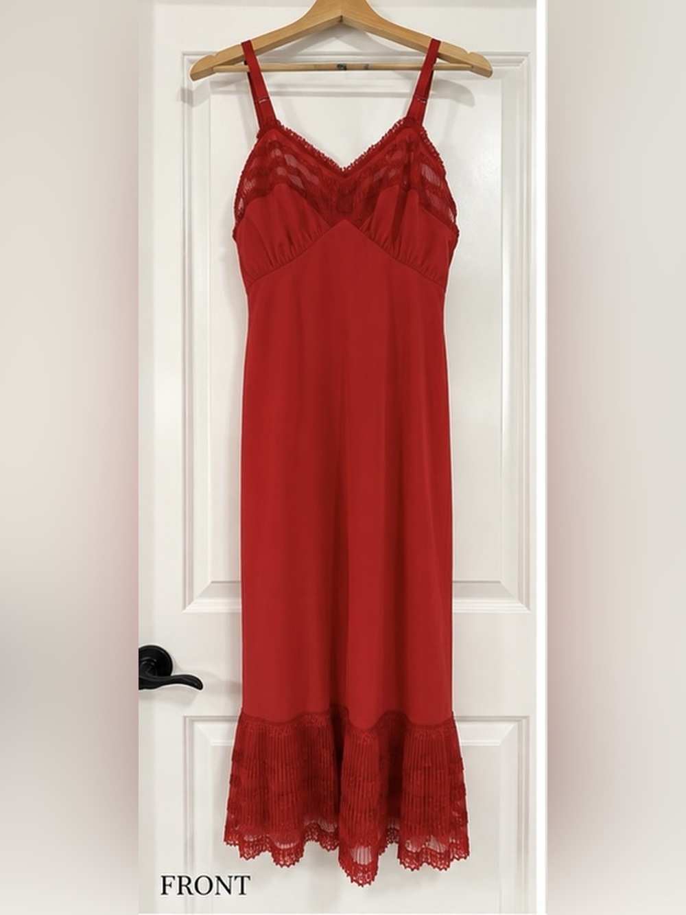 Vintage Saks Fifth Avenue Red Lace Slip Nightgown Lingerie Size 36 Romantic